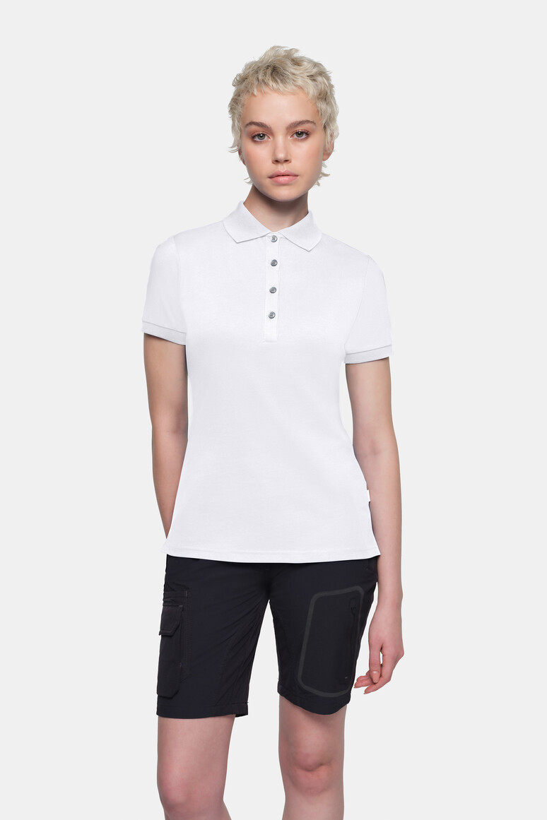 HAKRO 214 COTTON TEC® Damen Poloshirt in Weiß – Modellansicht