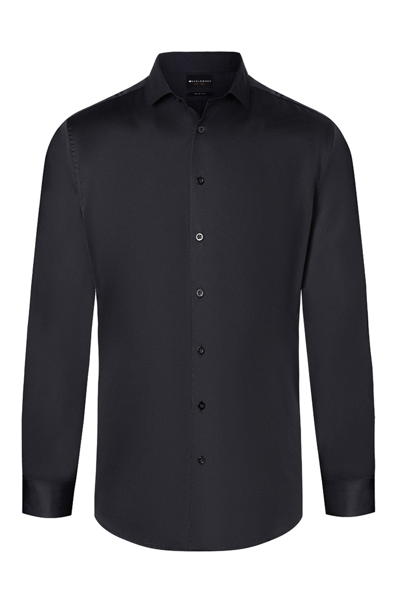 Karlowsky Langarm Herrenhemd Active-Stretch in Modern-Fit in Schwarz – Vorderansicht