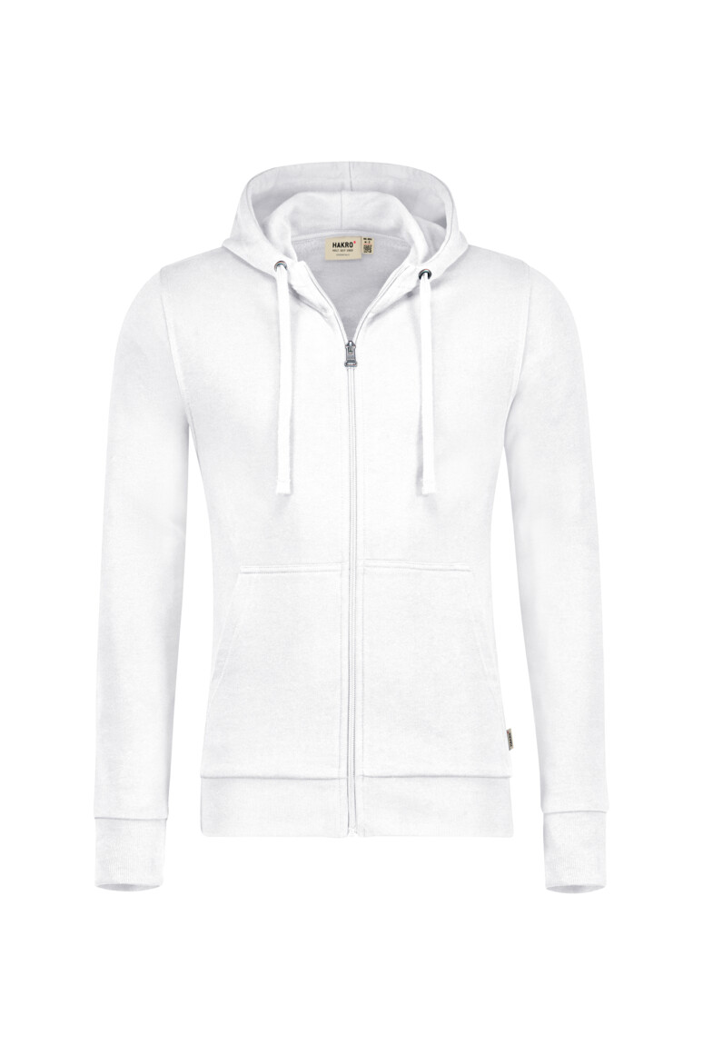 HAKRO 605 Kapuzen-Sweatjacke Premium in Weiß – Vorderansicht