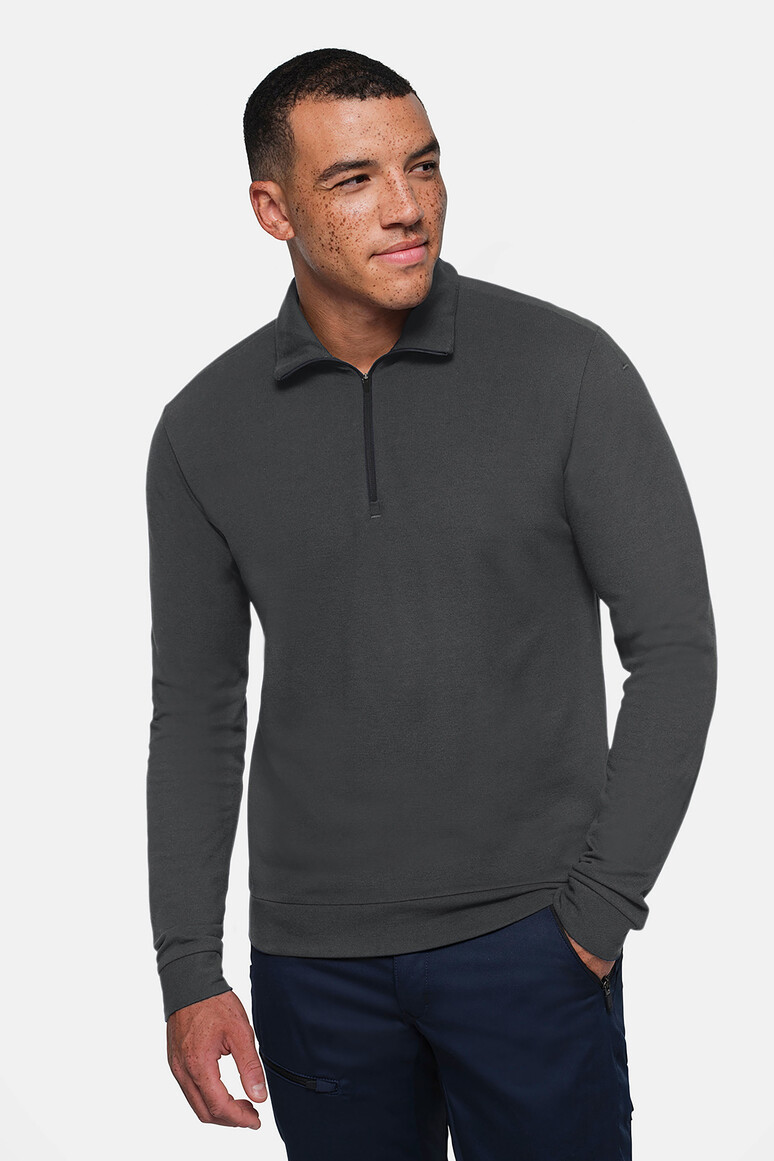 HAKRO 535 Zip-Longsleeve Piqué MIKRALINAR® ECO in Karbongrau – Modellansicht