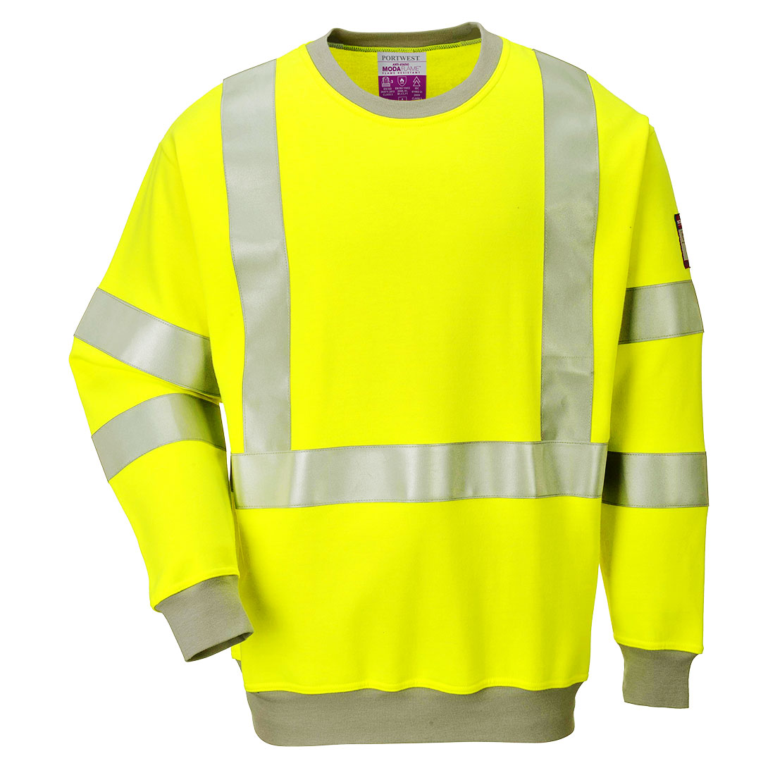 Portwest Modaflame Knit Hi-Vis FR Sweatshirt in Gelb – Vorderansicht
