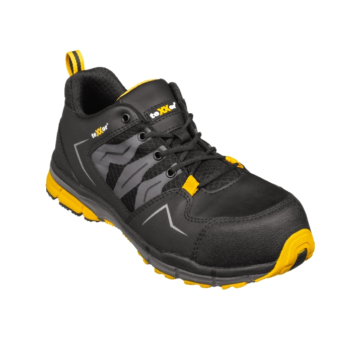 teXXor® S1P-Sicherheitshalbschuhe BREST in Schwarz/Grau/Gelb – Vorderansicht