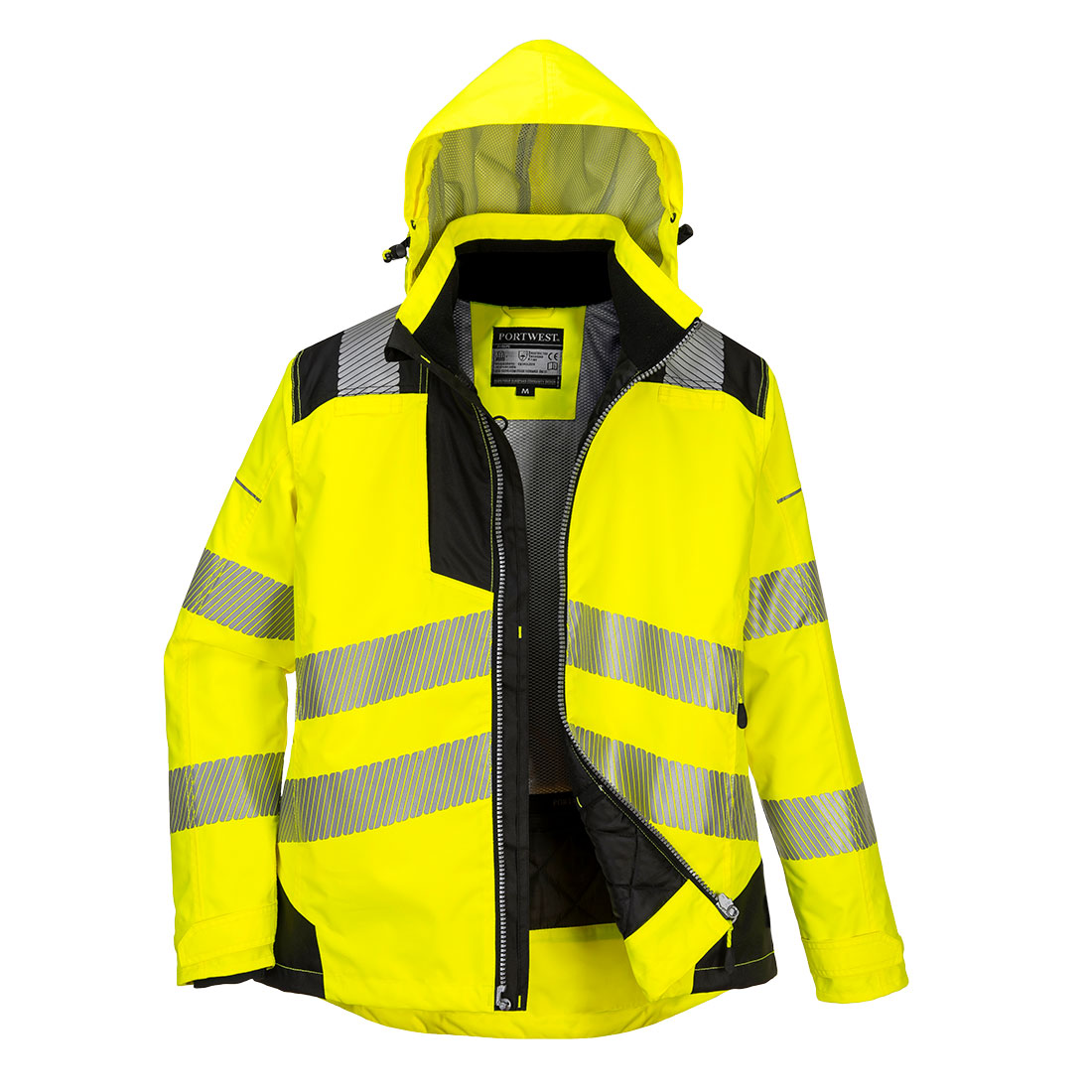 Portwest PW3 Hi-Vis Women's Winter Jacket in Gelb/Schwarz – Vorderansicht