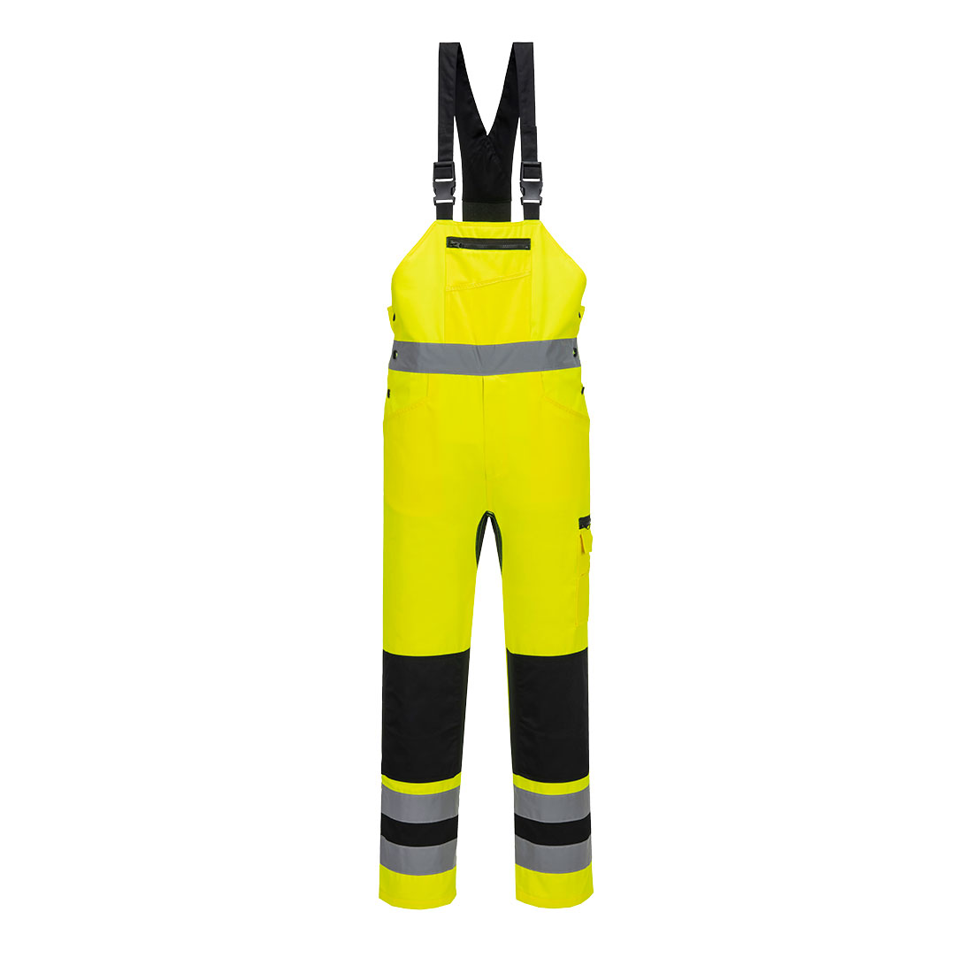 Portwest WX2 Eco Hi-Vis Bib & Brace in Gelb/Schwarz – Vorderansicht