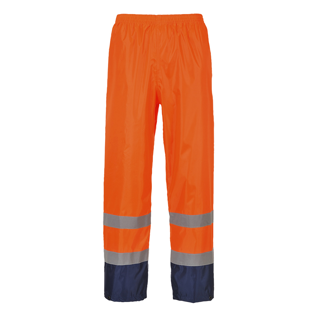 Portwest Hi-Vis Contrast Classic Rain Trousers in Orange/Marine – Vorderansicht