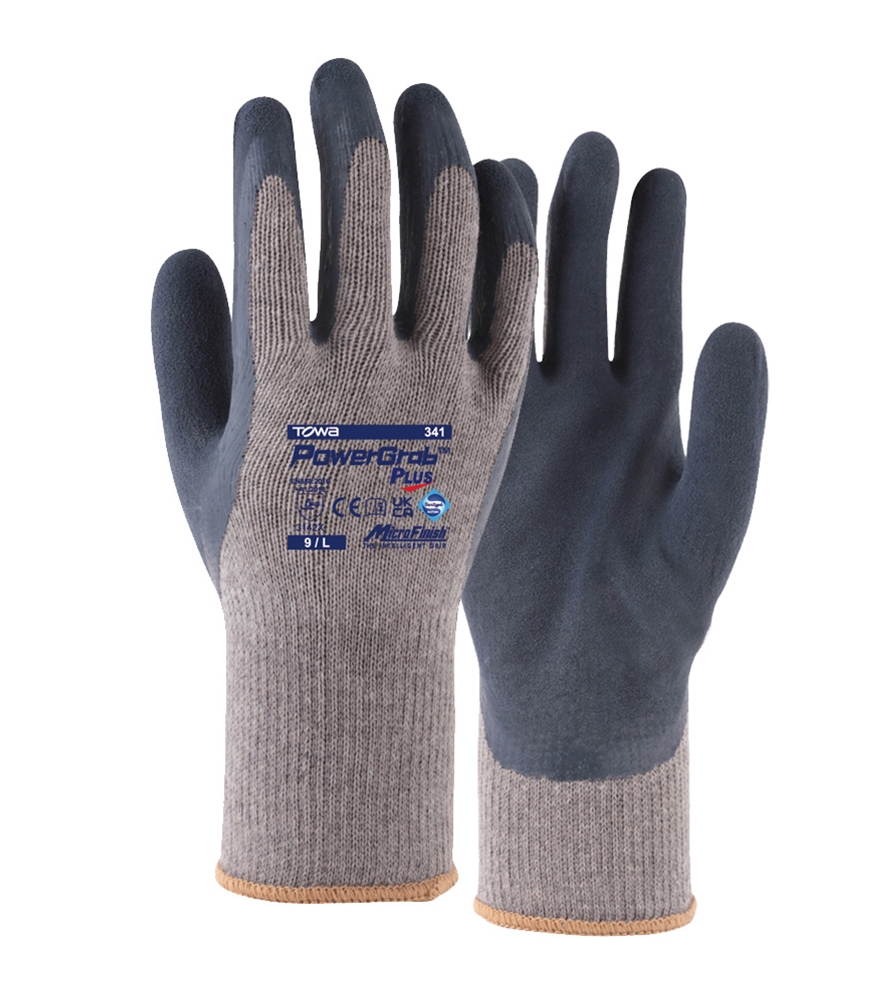 TOWA® Baumwoll-/Polyester-Strickhandschuhe PowerGrab® Plus in Grau/Blau – Detailansicht