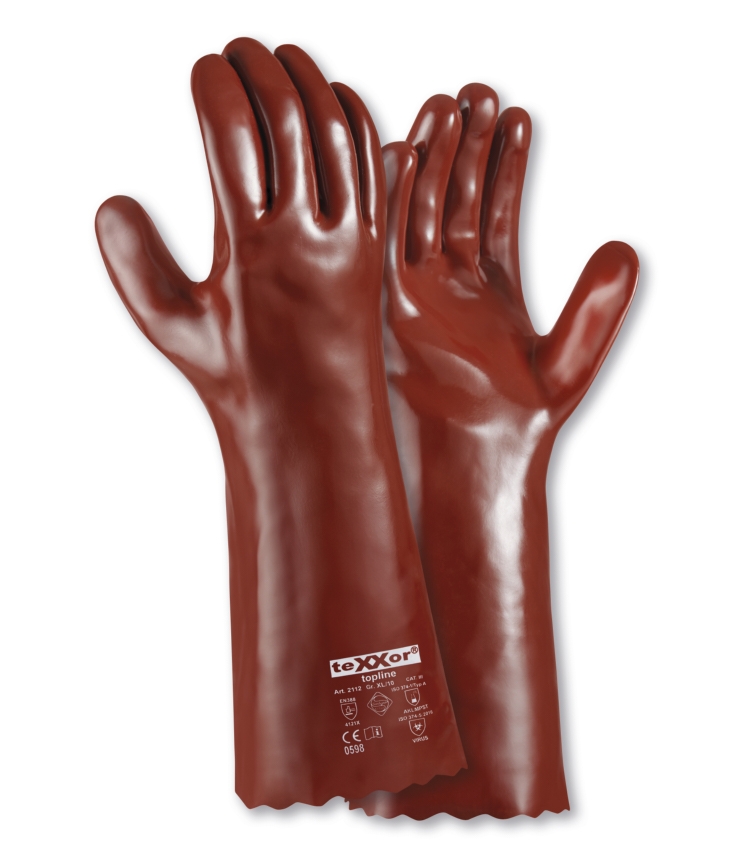 teXXor® topline Chemikalienschutz-Handschuhe PVC ROTBRAUN in Rotbraun – Detailansicht