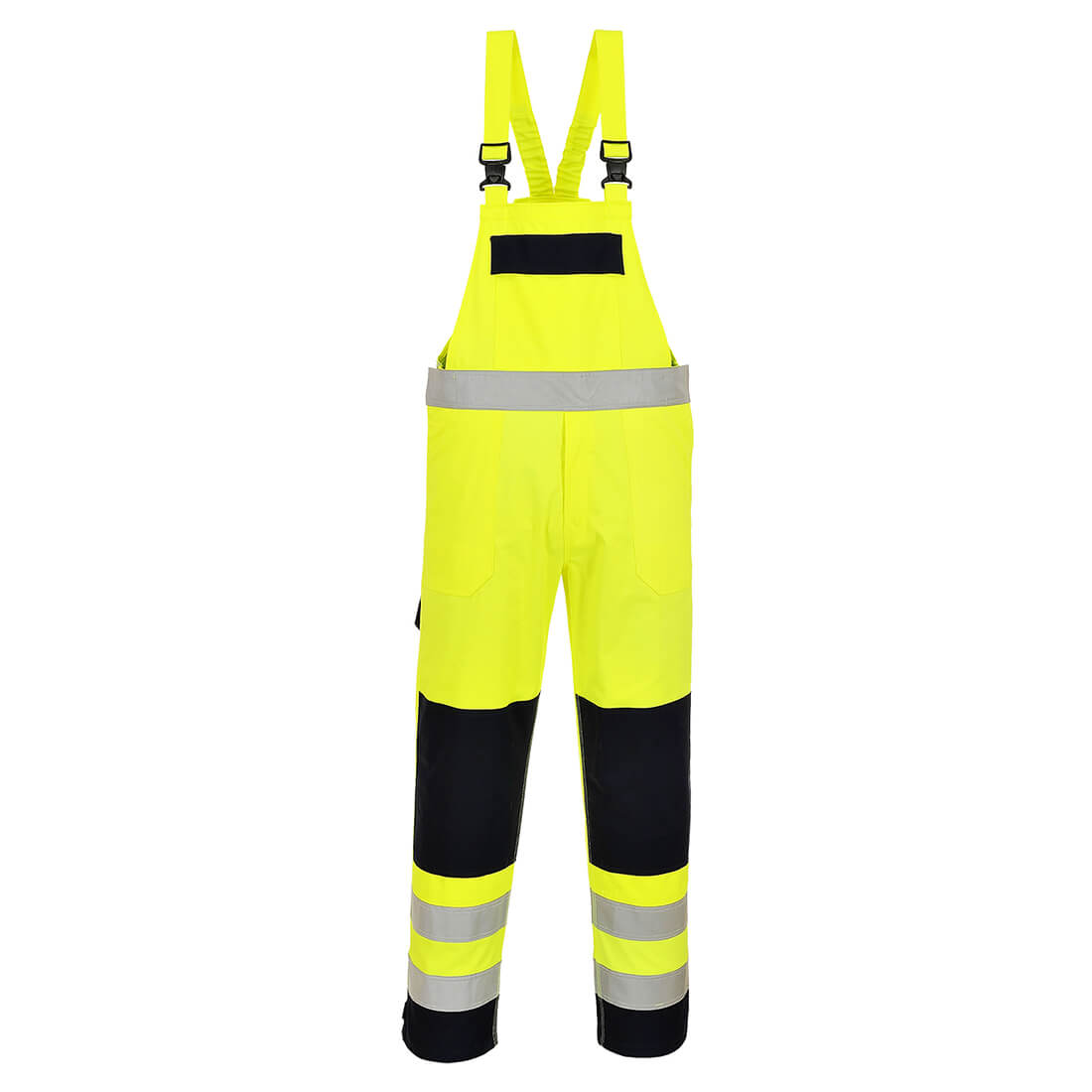 Portwest Bizflame Work Hi-Vis Multi-Norm Contrast FR Bib and Brace in Gelb/Marine – Vorderansicht