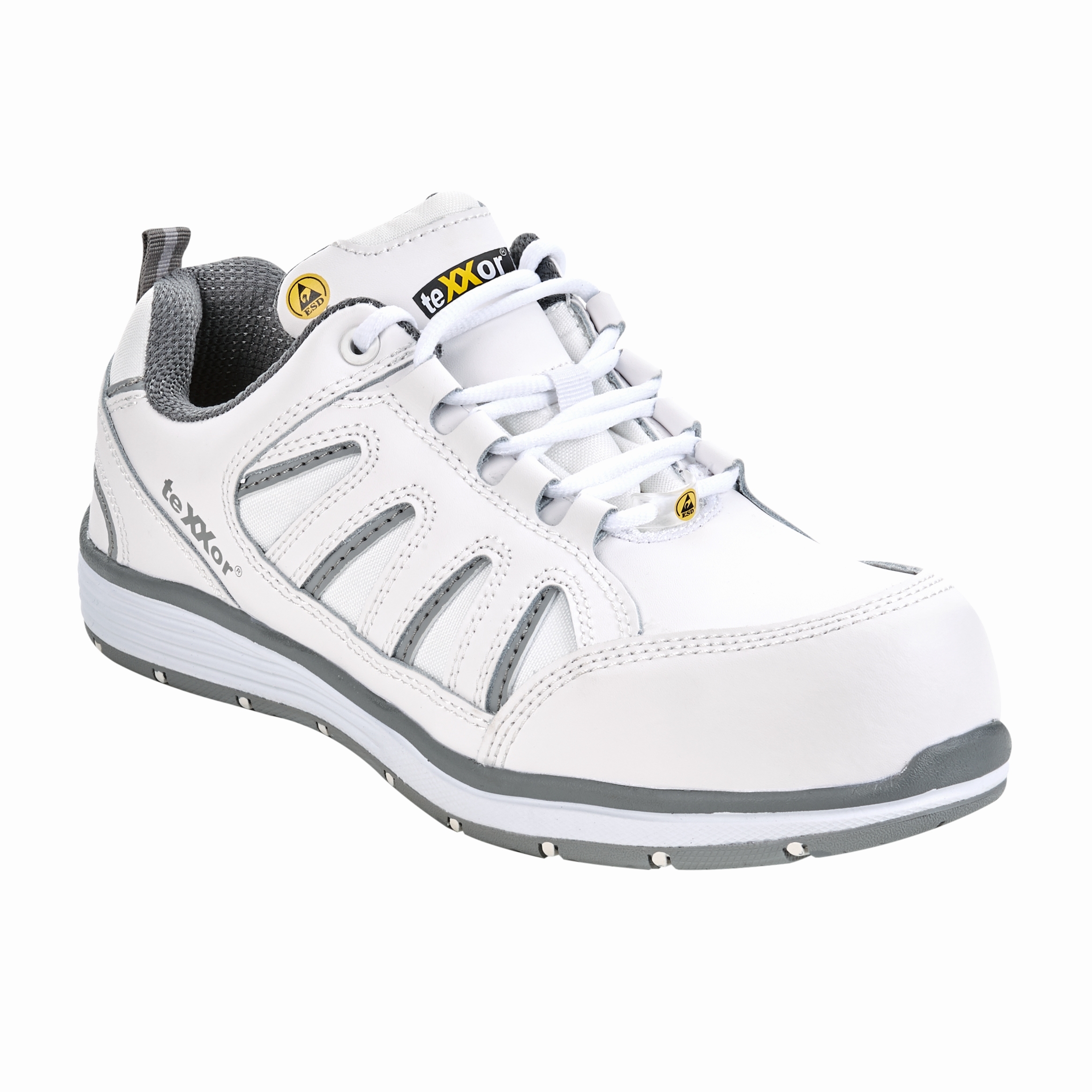 teXXor® S3-ESD-Sicherheitshalbschuhe AVIGNON in Weiß/Grau – Vorderansicht