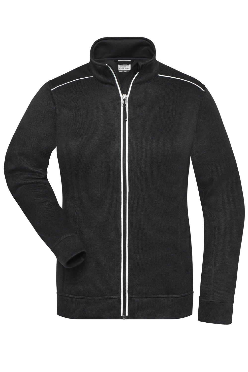 Daiber Ladies' Knitted Workwear Fleece Jacket - SOLID - in Black/Black – Vorderansicht