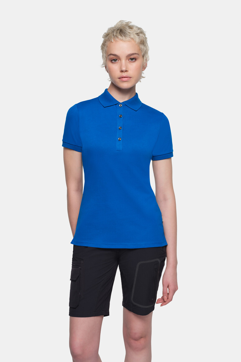 HAKRO 214 COTTON TEC® Damen Poloshirt in Royalblau – Modellansicht