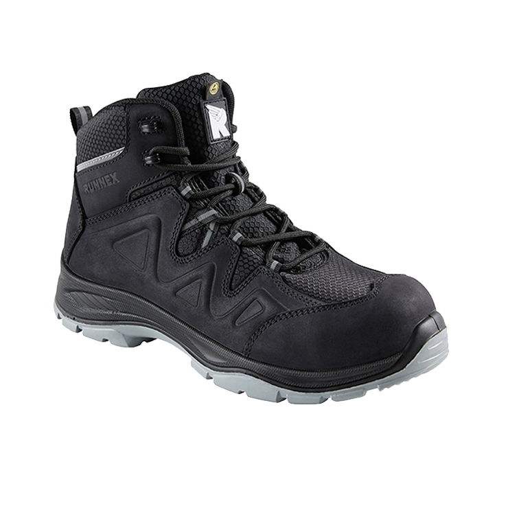 RUNNEX® S3S-ESD Sicherheitsschnürstiefel SmartStar in Schwarz/Grau – Vorderansicht