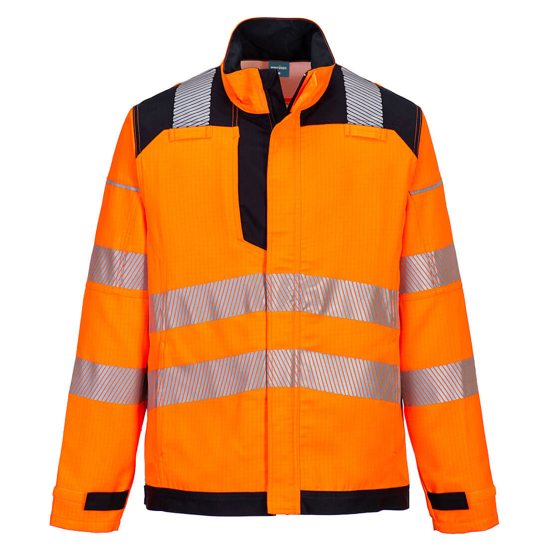 Portwest PW3 Modaflame Work HVO Multi-Norm FR Jacket in Orange/Schwarz – Vorderansicht