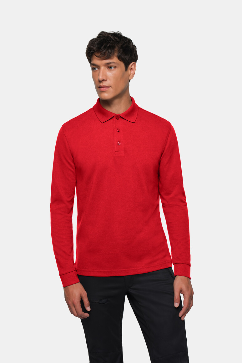 HAKRO 815 Longsleeve-Poloshirt MIKRALINAR® in Rot – Modellansicht
