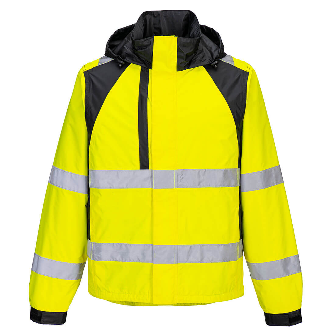 Portwest WX2 Eco Hi-Vis Rain Jacket in Gelb/Schwarz – Vorderansicht