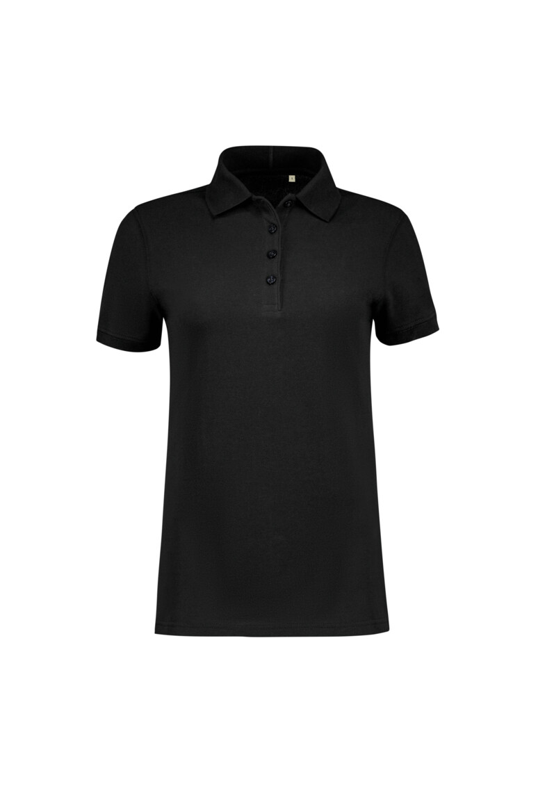 HAKRO 303 Label-Free Damen Poloshirt Heavy MIKRALINAR® ECO in Schwarz – Vorderansicht