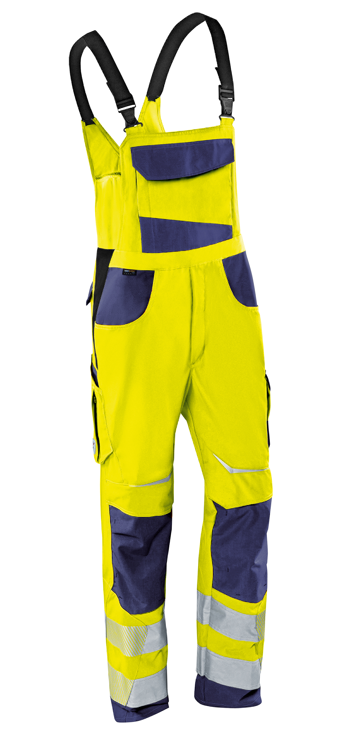KÜBLER REFLECTIQ Latzhose PSA 2 in Warngelb/Dunkelblau – Vorderansicht