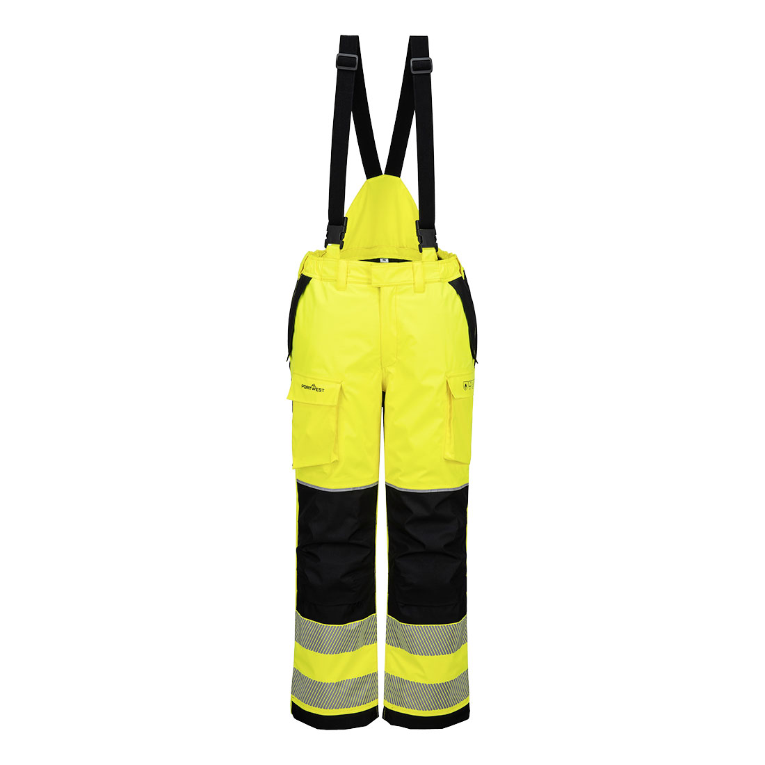Portwest PW3 Modaflame Rain+ Hi-Vis Multi-Norm FR Winter Trousers in Gelb/Schwarz – Vorderansicht