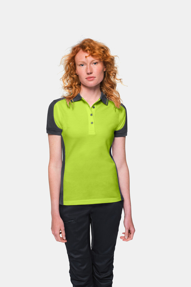 HAKRO 239 Damen Poloshirt Contrast MIKRALINAR® in Kiwi/Anthrazit – Modellansicht