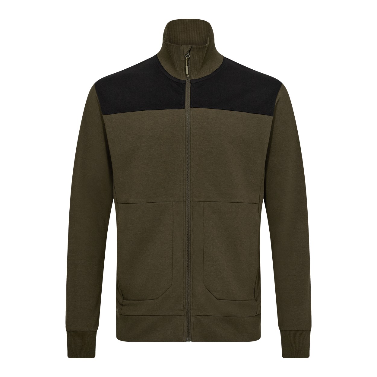 ENGEL Entire 8328-247 Sweatcardigan mit Kragen in Forest Green/Schwarz – Vorderansicht