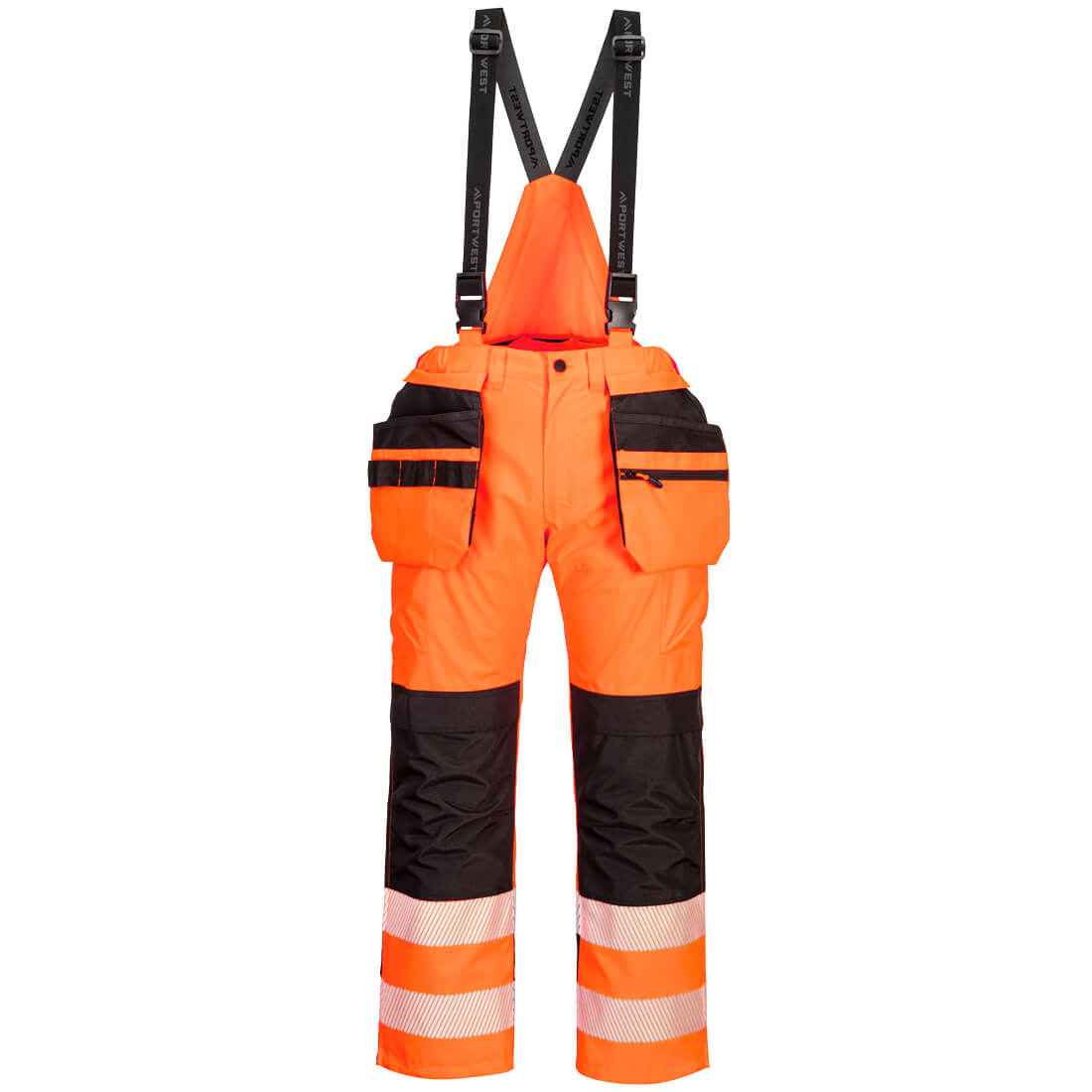 Portwest PW3 Hi-Vis Rain Trousers in Orange/Schwarz – Vorderansicht