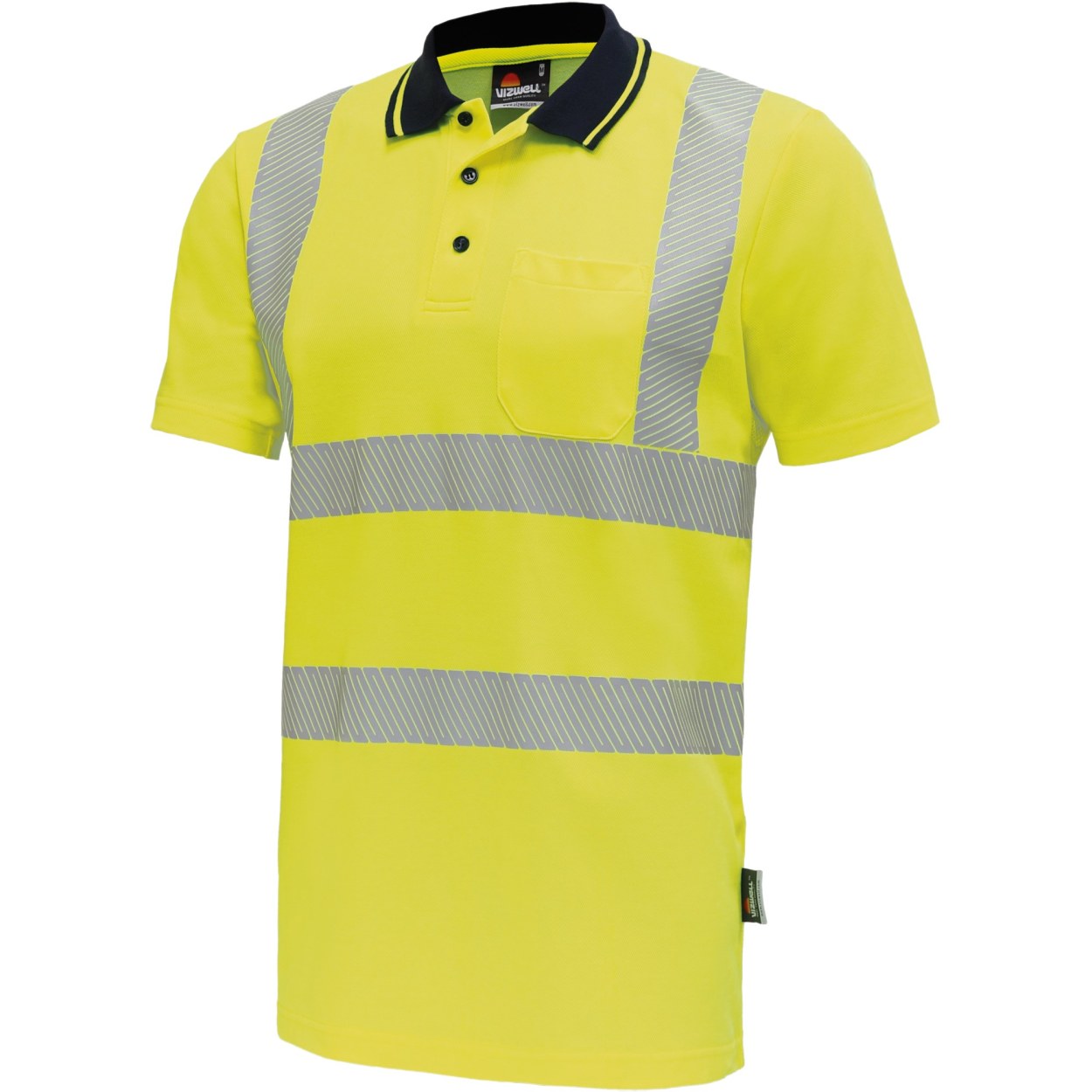 Vizwell Warnschutz-Poloshirt VWP311 in Leuchtgelb-Marine – Vorderansicht