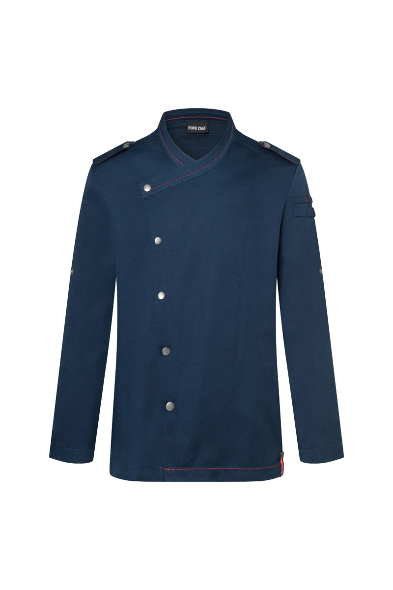Langarm Herrenkochjacke ROCK CHEF®-Stage2 in Stahlblau – Vorderansicht