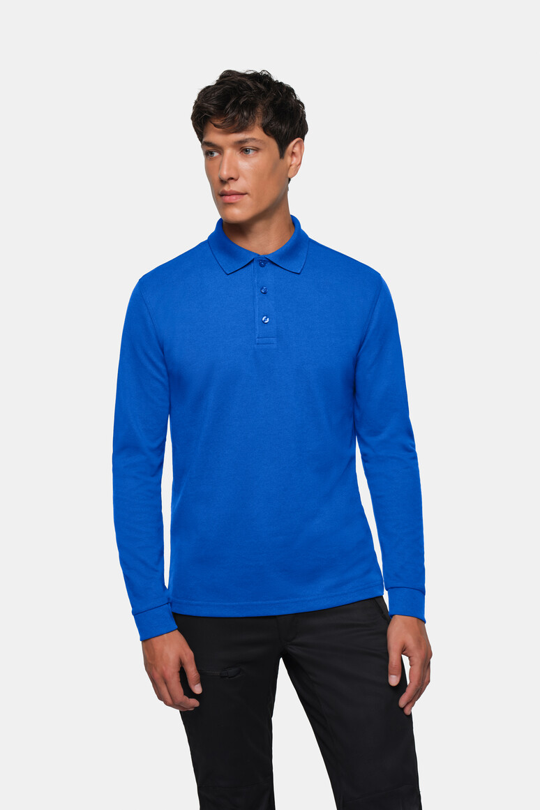 HAKRO 815 Longsleeve-Poloshirt MIKRALINAR® in Royalblau – Modellansicht