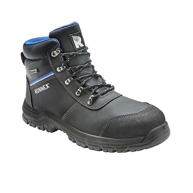 RUNNEX® S3 Sympatex®-Sicherheitsschnürstiefel SpecialStar in Schwarz/Blau – Vorderansicht