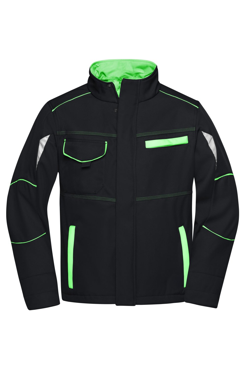 Daiber Workwear Softshell Jacket - COLOR - in Black/Lime-Green – Vorderansicht