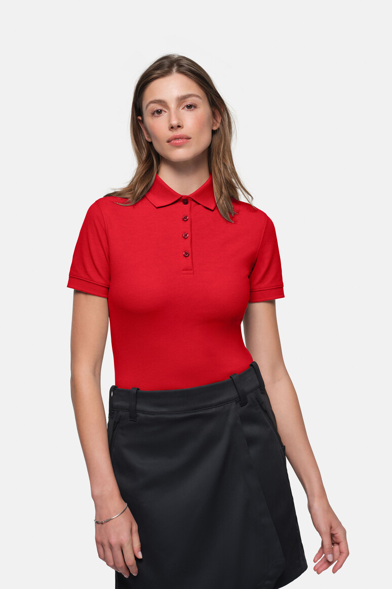 HAKRO 369 Damen Poloshirt MIKRALINAR® ECO in Rot – Modellansicht