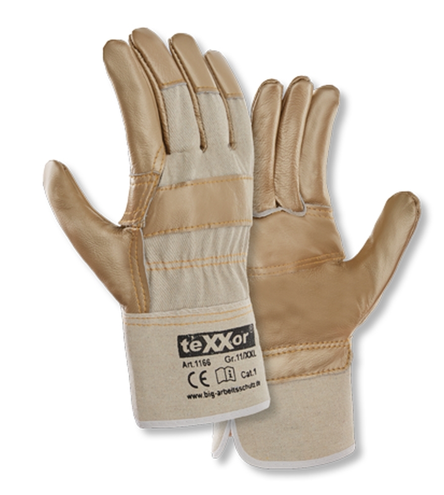 teXXor® Möbelleder-Handschuhe HELLES LEDER in Leder Hell, Drell Weiß – Vorderansicht