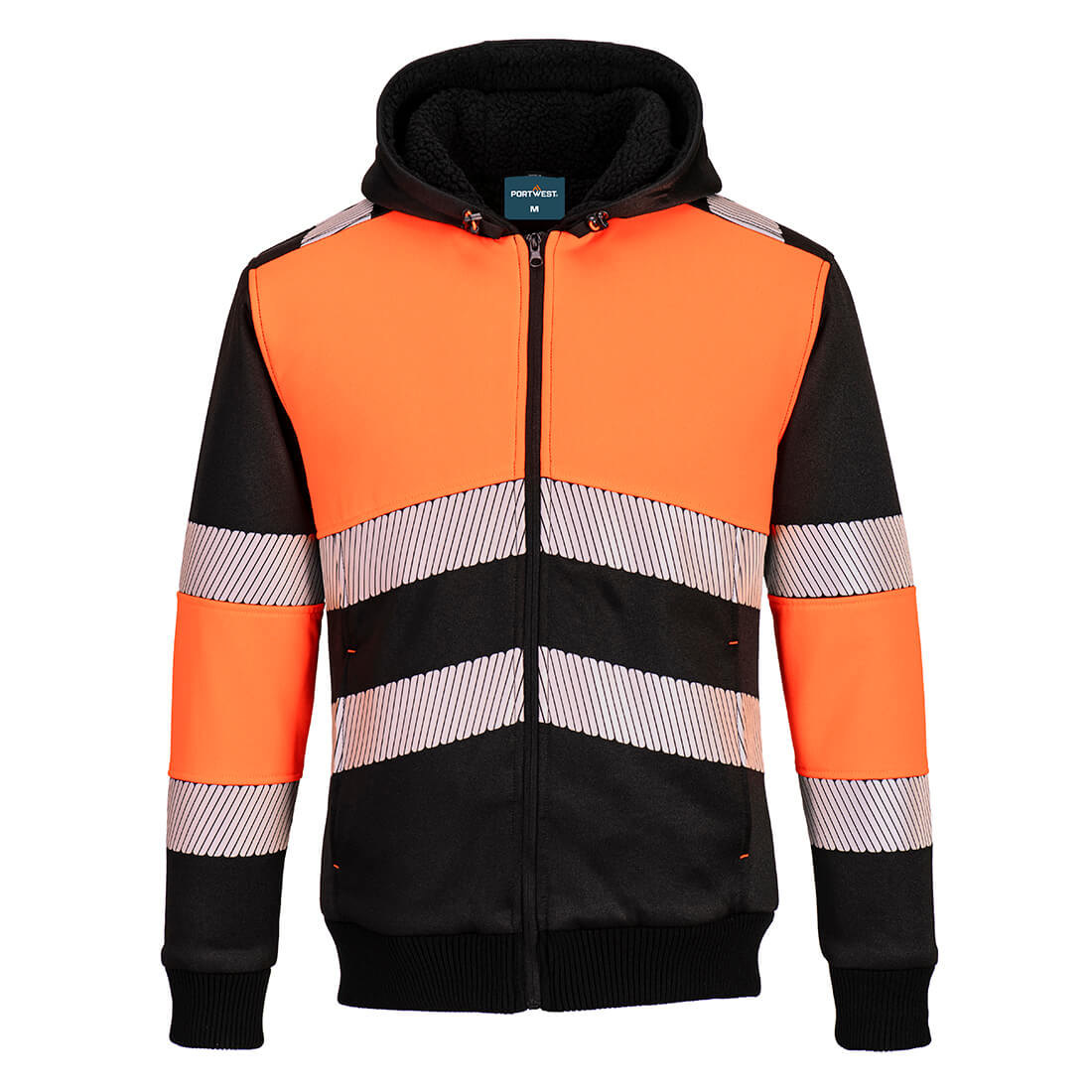 Portwest PW3 Hi-Vis Zipped Class 1 Winter Hoodie in Orange/Schwarz – Vorderansicht