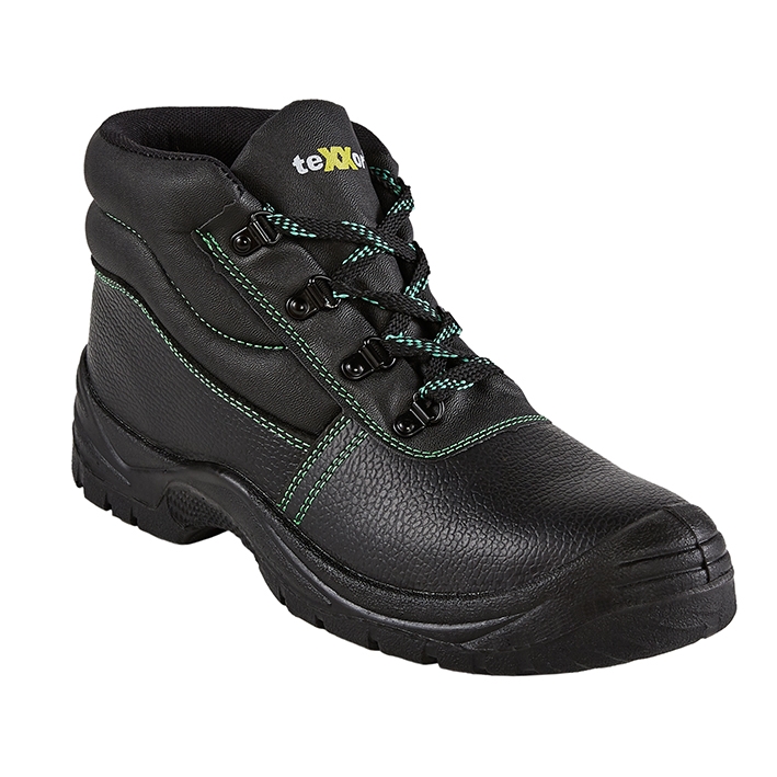 teXXor® S3-Sicherheitsschnürstiefel PARIS in Schwarz/Grün – Vorderansicht