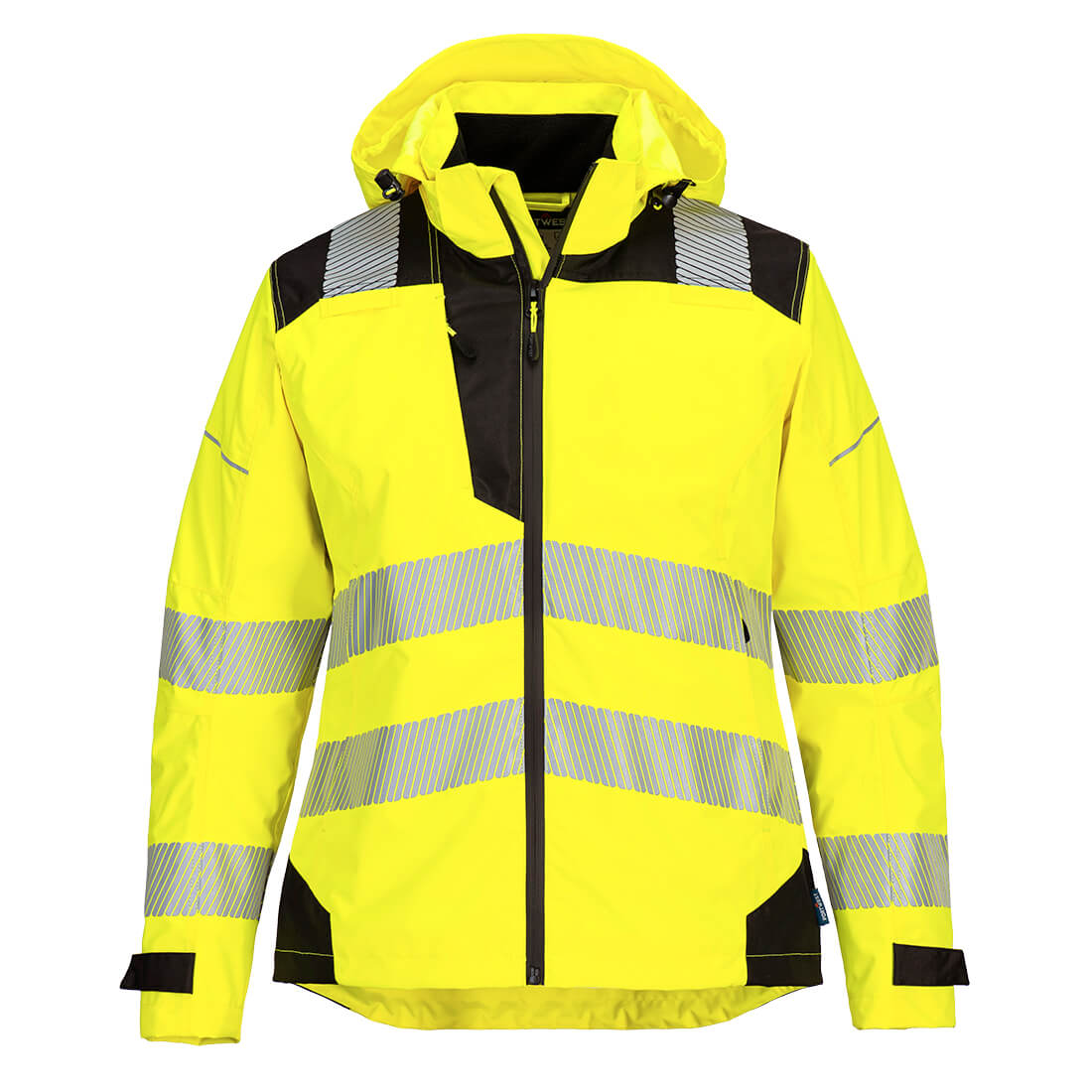 Portwest PW3 Hi-Vis Women's Rain Jacket in Gelb/Schwarz – Vorderansicht