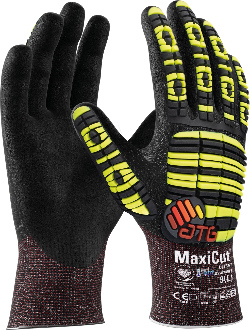 ATG® MaxiFlex® Cut™AD-APT® Schnittschutz-Strickhand. (52-6745FI) in Schwarz – Vorderansicht