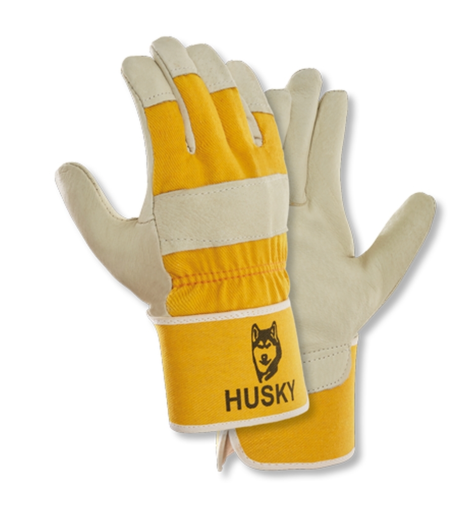 teXXor® Büffelvollleder-Winterhandschuhe HUSKY in Leder Natur, Drell Gelb – Vorderansicht