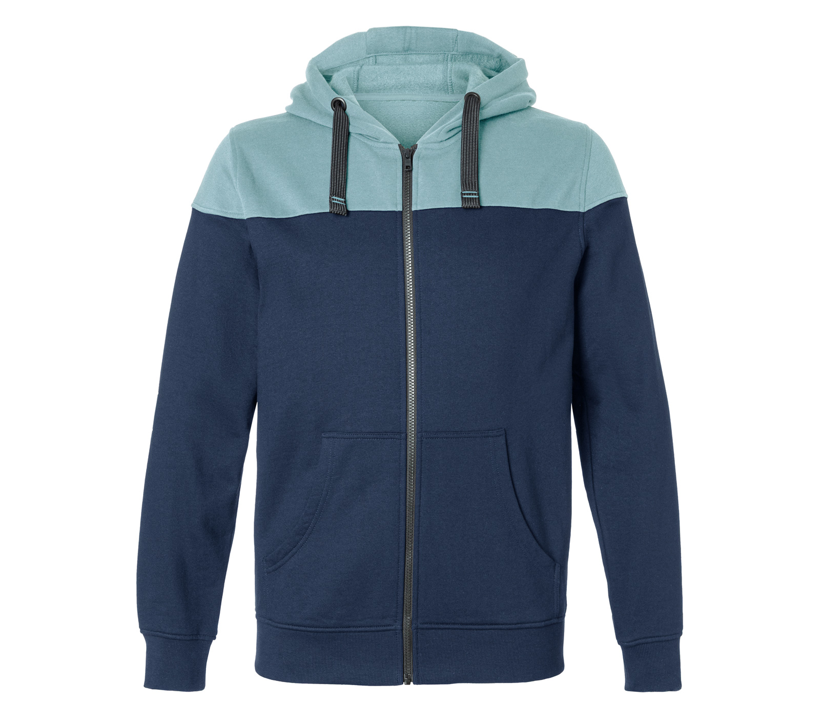KÜBLER SHIRTS Kapuzen-Sweatjacke in Dunkelblau/Eisblau – Vorderansicht