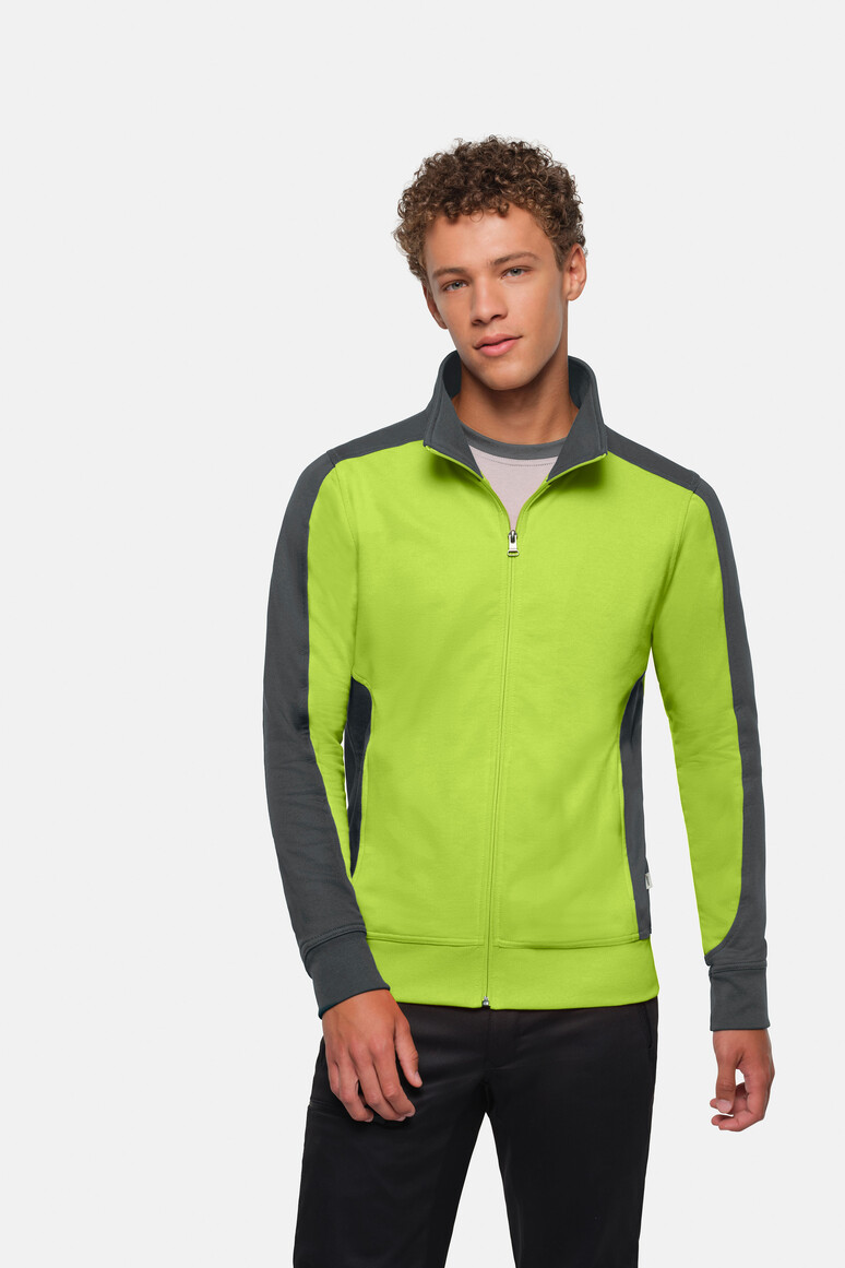 HAKRO 477 Sweatjacke Contrast MIKRALINAR® in Kiwi/Anthrazit – Modellansicht