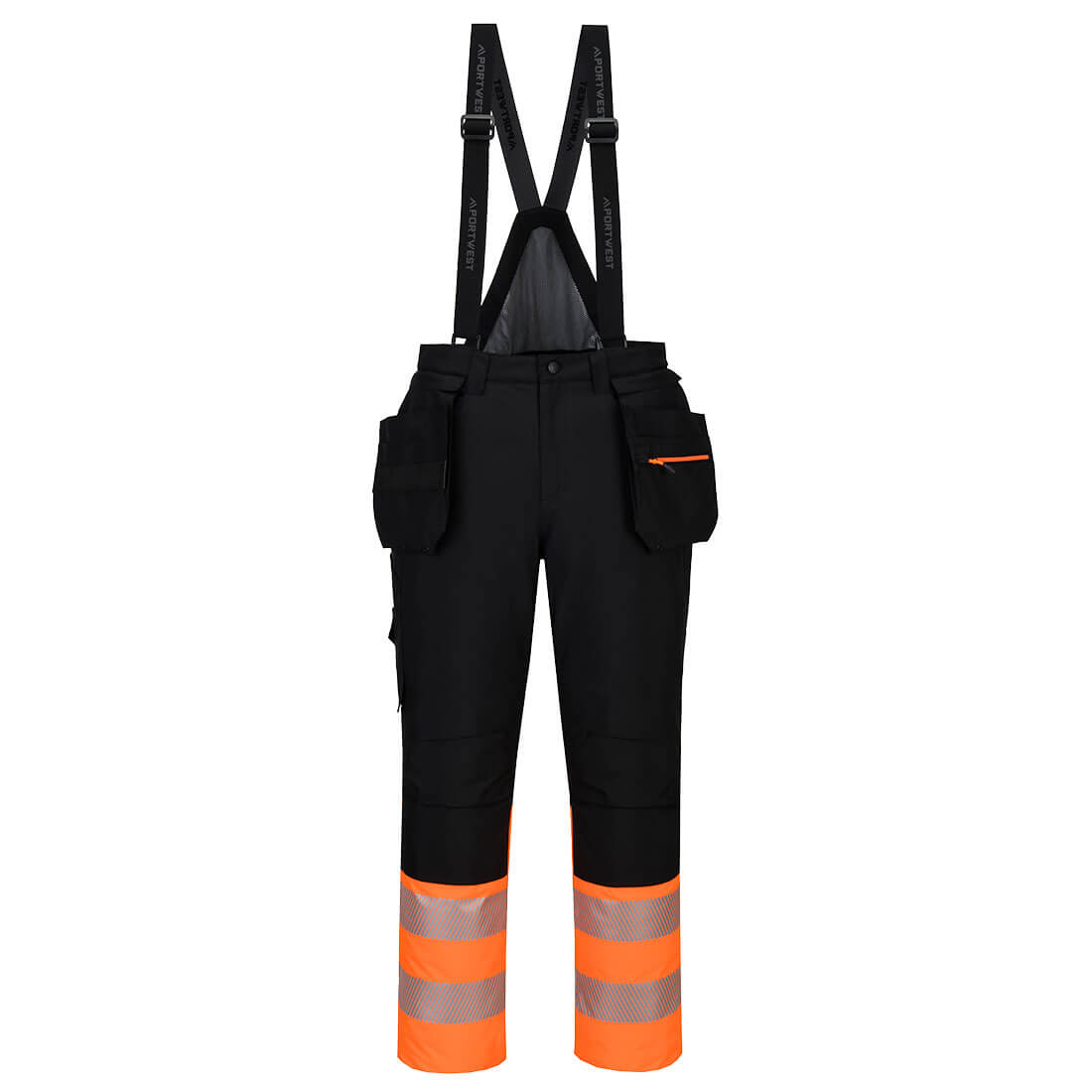 Portwest DX4 Hi-Vis Class 1 Winter Bib and Brace in Orange/Schwarz – Vorderansicht