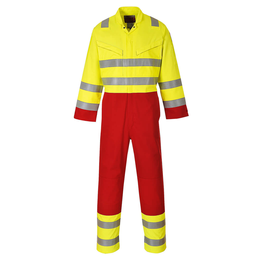Portwest Bizflame Work Hi-Vis Contrast FR Coverall in Gelb – Vorderansicht