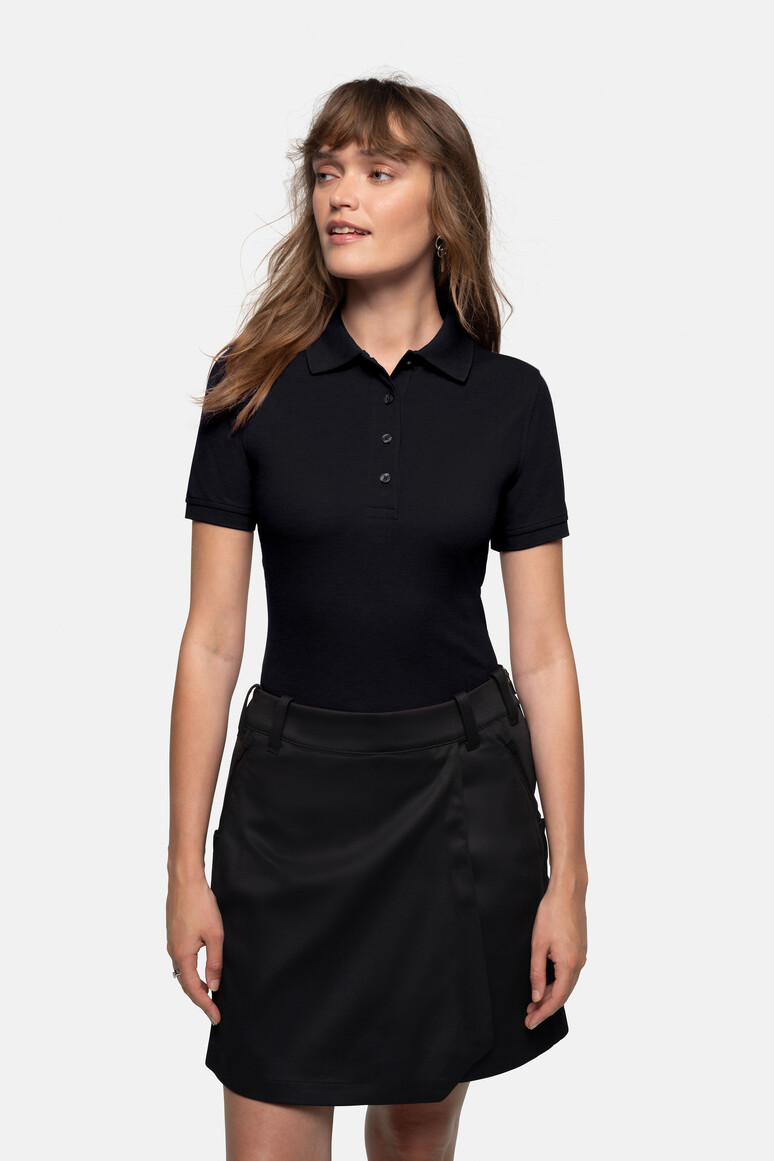 HAKRO 216 Damen Poloshirt MIKRALINAR® in Schwarz – Modellansicht