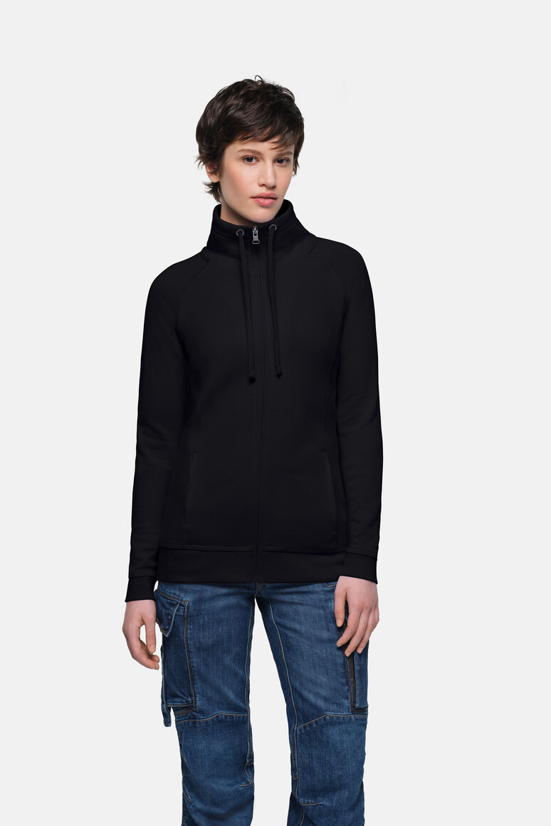 HAKRO 406 Damen Sweatjacke Premium in Schwarz – Modellansicht