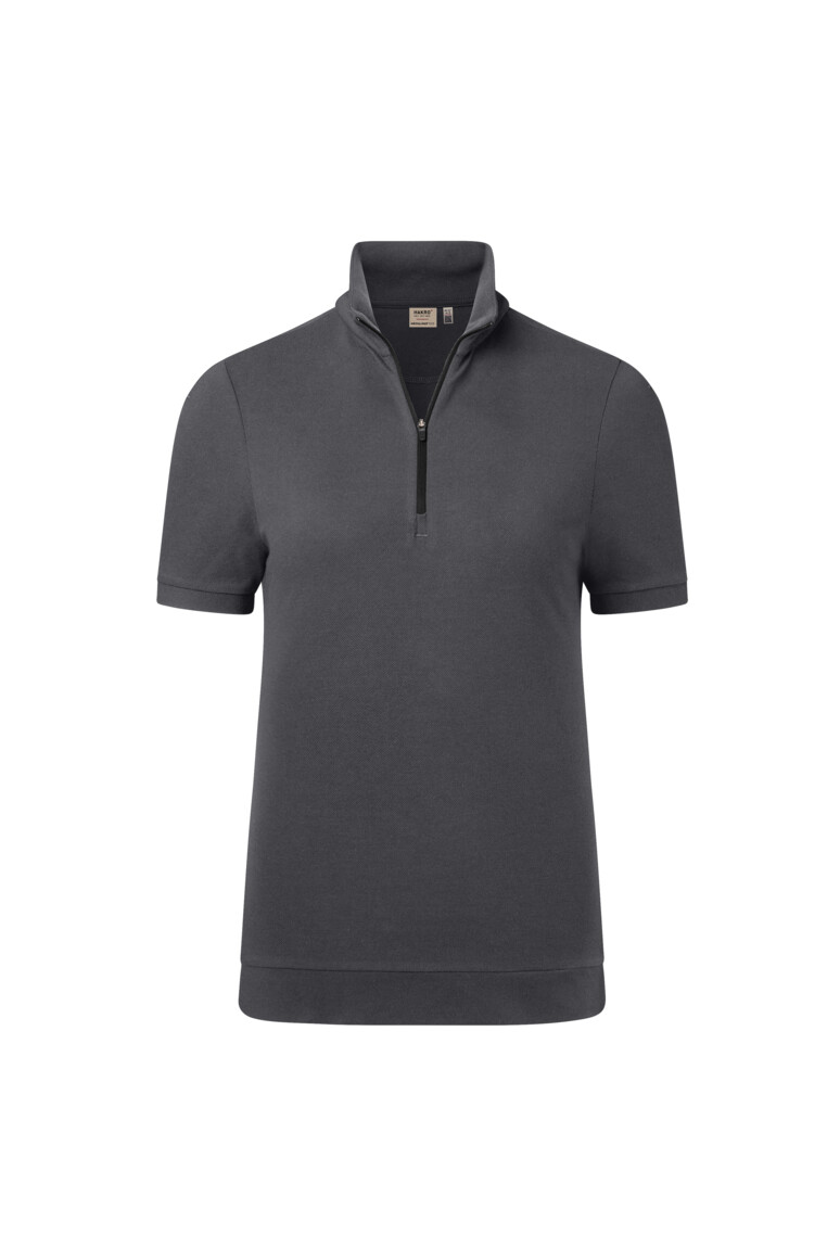 HAKRO 334 Damen Zip-Shirt Piqué MIKRALINAR® ECO in Karbongrau – Vorderansicht