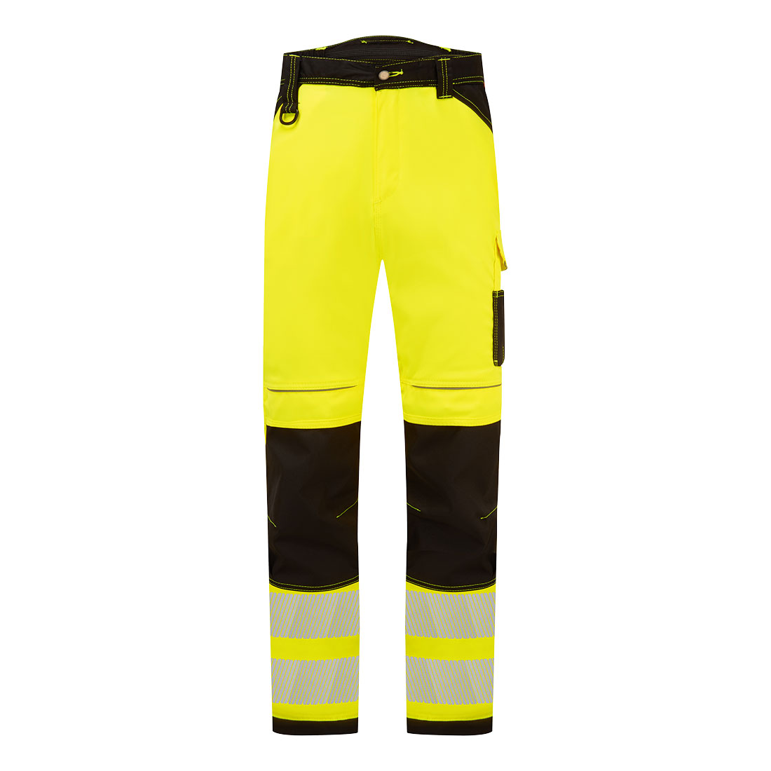 Portwest PW3 Hi-Vis Lightweight Stretch Work Trousers in Gelb/Schwarz – Vorderansicht