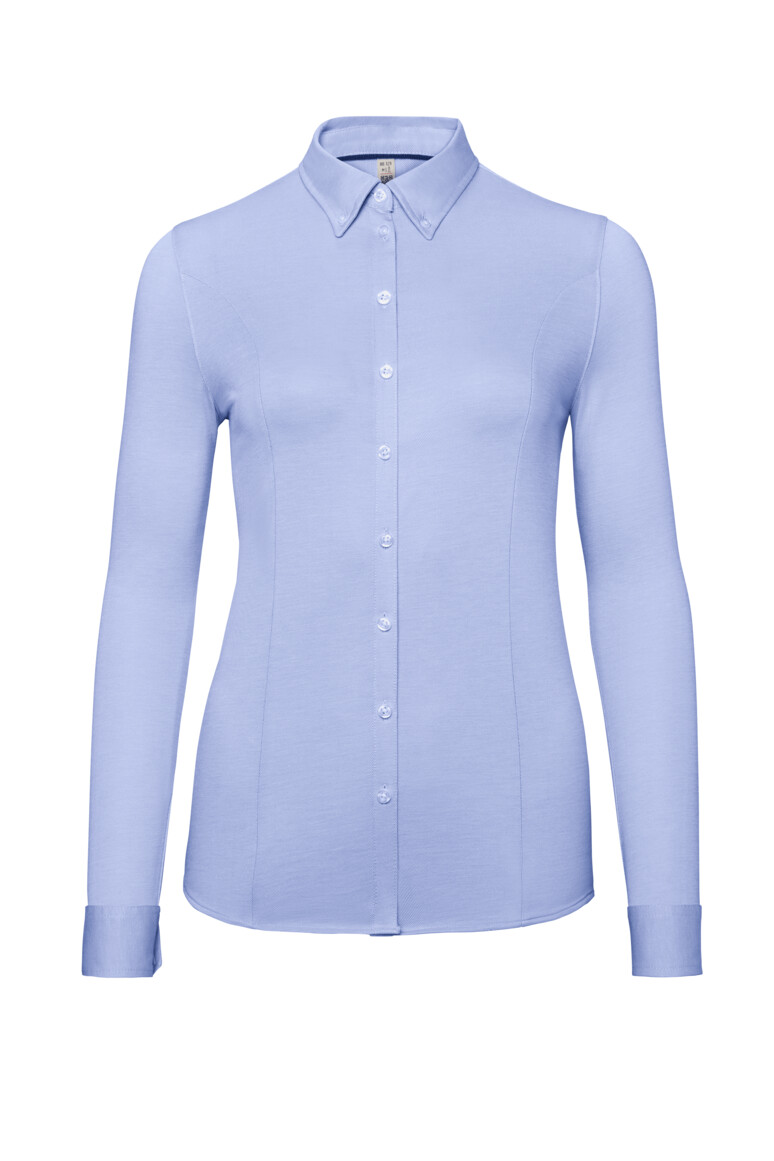 HAKRO 129 Bluse Natural Stretch in Ozeanblau – Vorderansicht