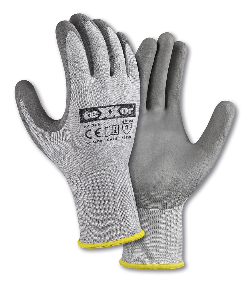 teXXor® Schnittschutz-Strickhandschuhe PU-BESCHICHTUNG in Grau/Grau – Vorderansicht