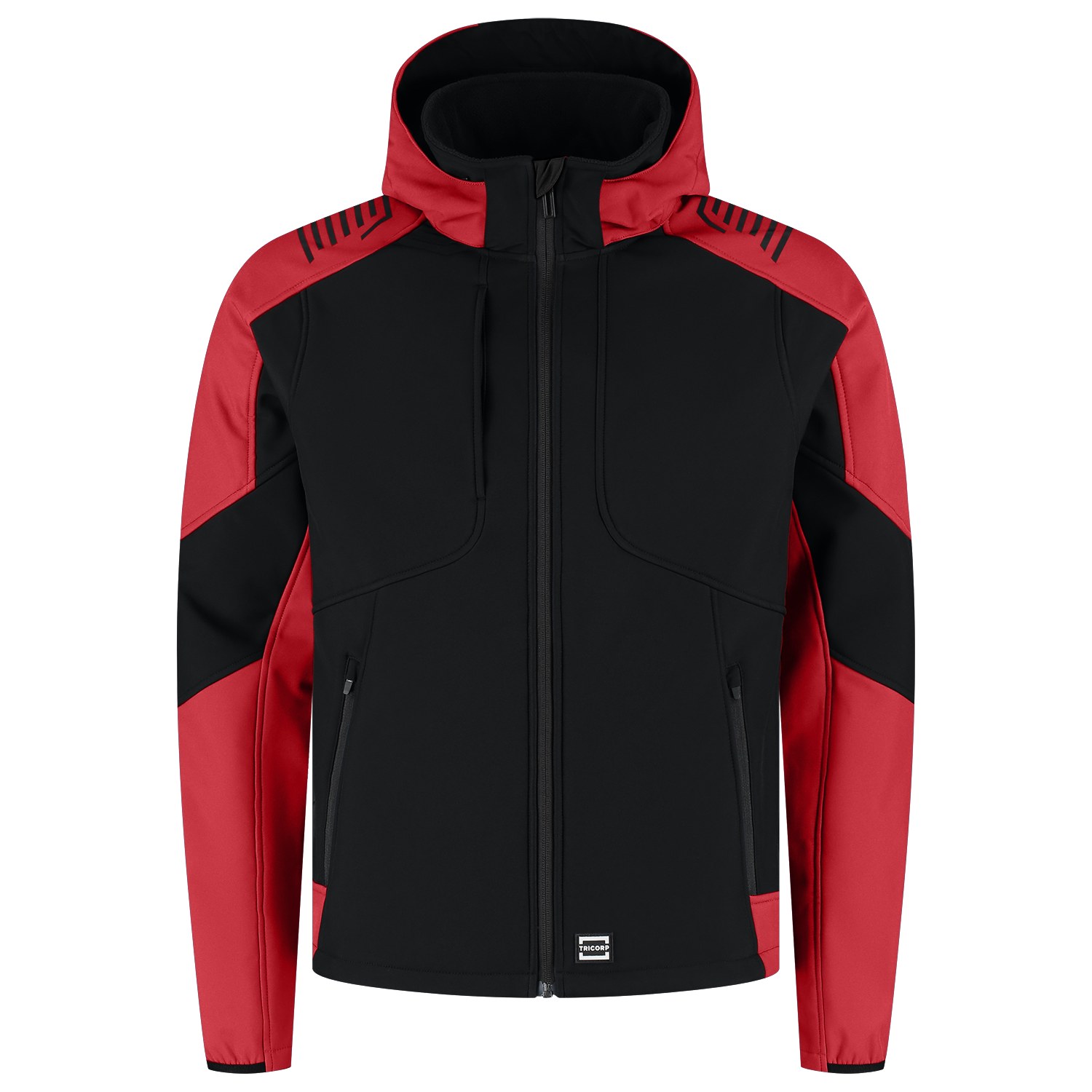 TRICORP Softshelljacke Kapuze Bicolor Redefined in Black-Brightred – Vorderansicht