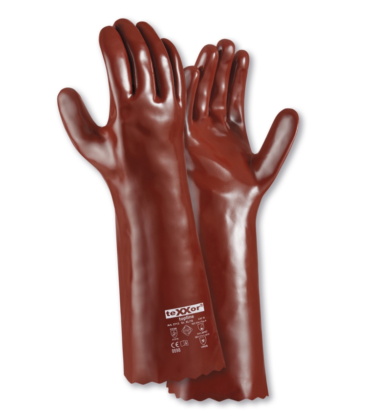 teXXor® topline Chemikalienschutz-Handschuhe PVC ROTBRAUN in Rotbraun – Detailansicht