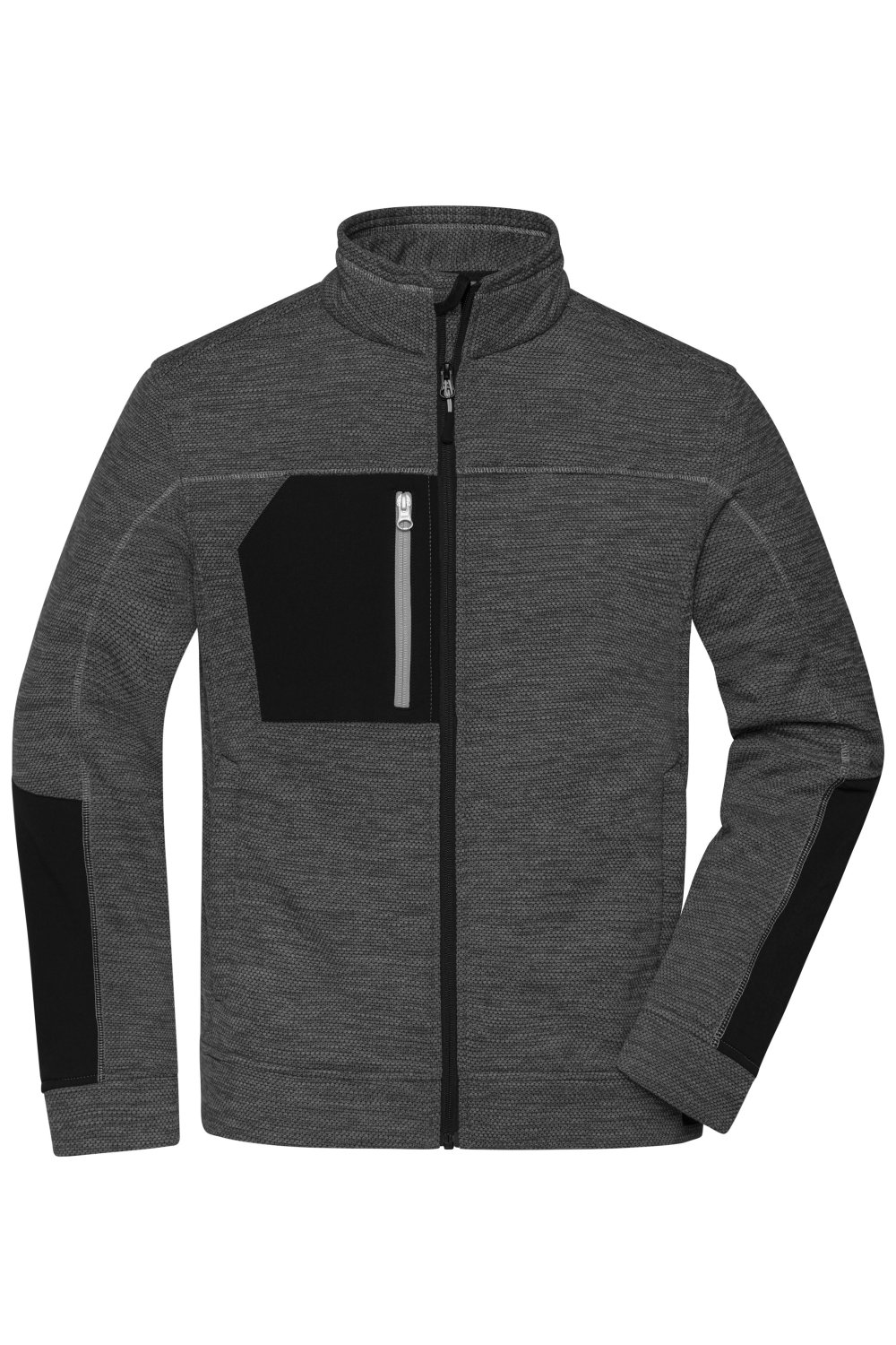 Daiber Men's Structure Fleece Jacket GRS in Black-Melange/Black/Silver – Vorderansicht